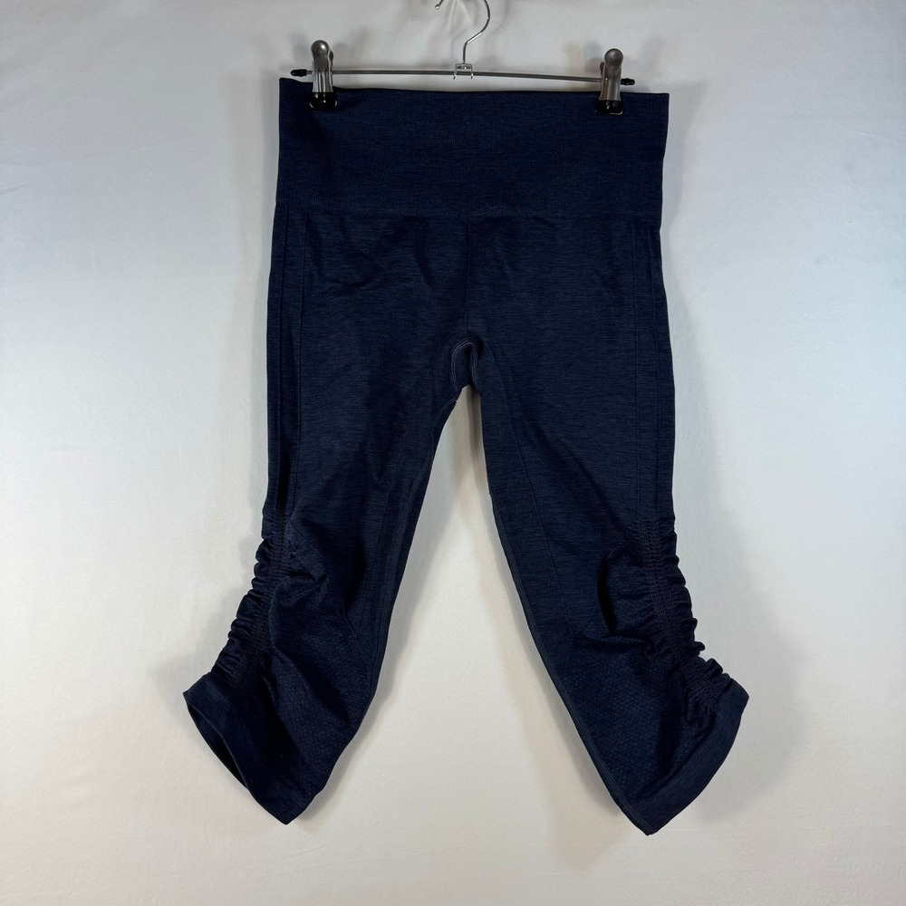 Lululemon Ebb to Street Tight Crop Leggings Navy Blue Space Dye Ruched Size 6